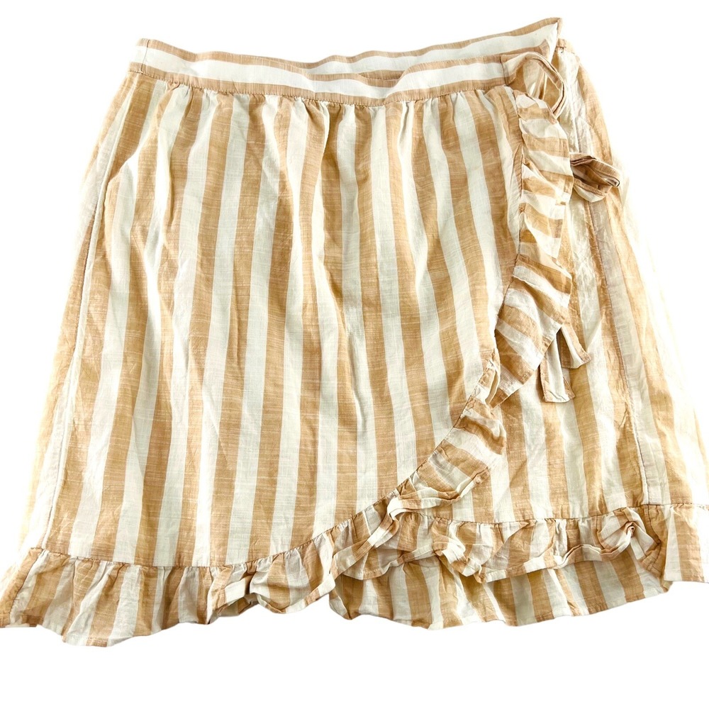 J. Crew Women's Skirt size 4 Tie‎ Wrap Short lined Tan Cream Stripes ruffled